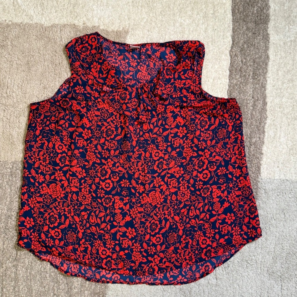 Terra & Sky Womens 2X Red Rover Floral Sleeveless Ruffle V-Neck Blouse TS28485PR